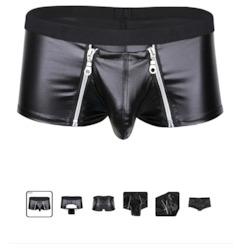 MEN'S: S - BOXERS - WET LOOK - 2 ZIP FRONT  - XL - SJ-LL-TRUNKS**