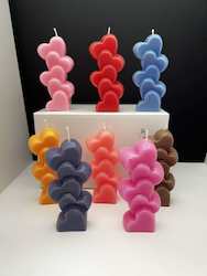 SUE'S CANDLES: SJ - 5 HEARTS CANDLE - ASSORTED COLOURS - PACKAGED - SJ-5H**