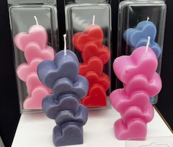 SUE'S CANDLES: SJ - 5 HEARTS CANDLE - ASSORTED COLOURS - PACKAGED - SJ-5H**