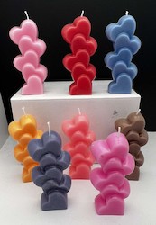 SUE'S CANDLES: SJ - 5 HEARTS CANDLE - ASSORTED COLOURS - PACKAGED - SJ-5H**